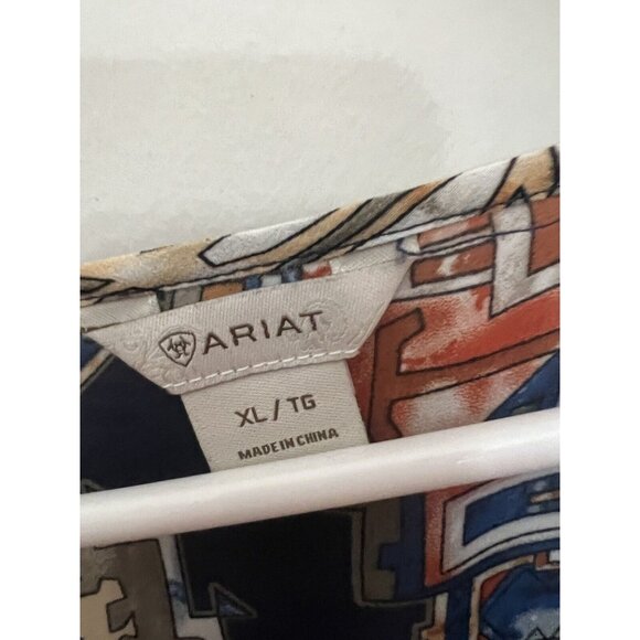 Ariat Blouse Top Womens XL Blue Geometric Aztec Sheer Poncho Cover Up chiffon - Picture 4 of 5